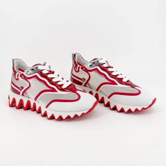 Christian Louboutin Sharkina White Mesh Red Sneakers Size 38 US 8 Women's 6967 - Picture 1 of 15